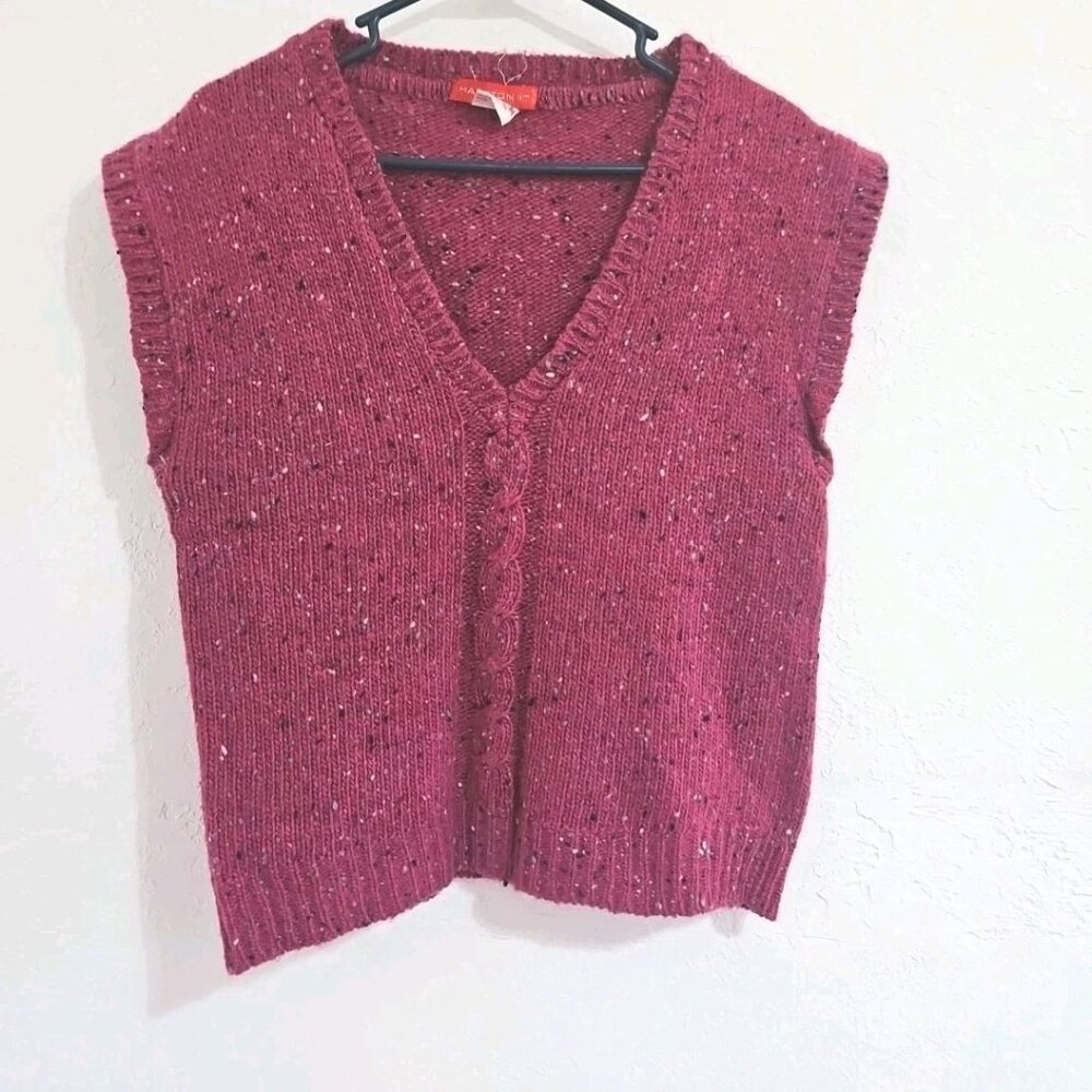 Vtg Halston Women's Sweater Vest 100% Wool Preppy Pink Sz M Petite Barbie Y2K